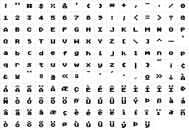 Joystik Regular  glyph index