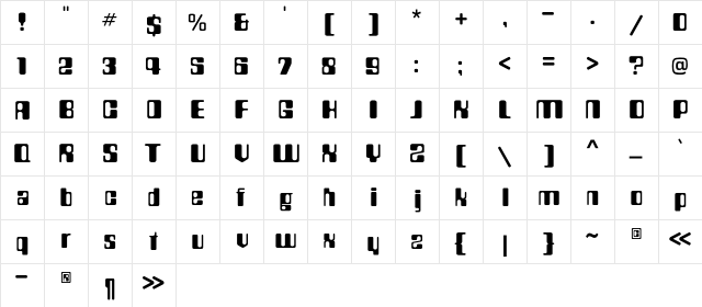CountdownC Regular  glyph index