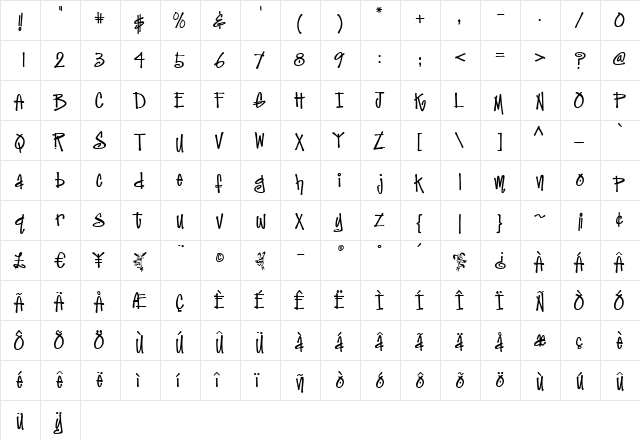 JiveTalk Bold  glyph index
