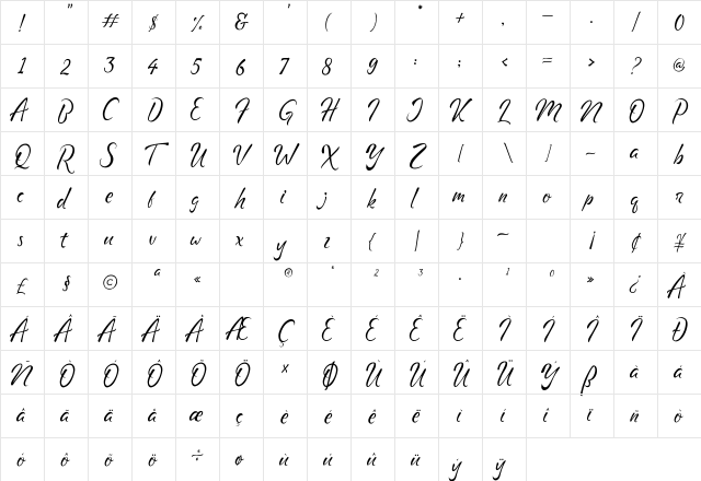 Geng Rimba Regular  glyph index