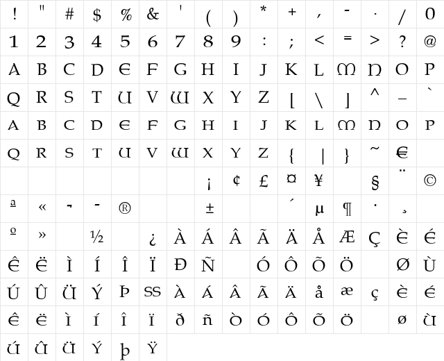 Paternoster AH Regular  glyph index