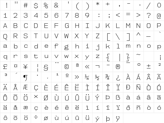 NK57 Monospace Light  glyph index