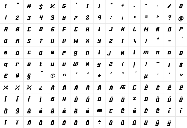 Eightball Skewed Skewed  glyph index