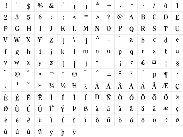 ITC Clearface Std Bold  glyph index
