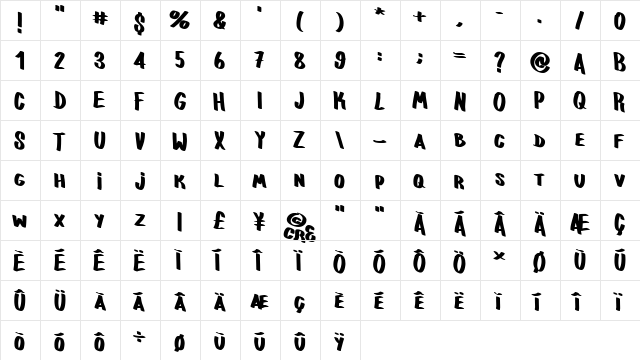 fatboy cre Regular  glyph index