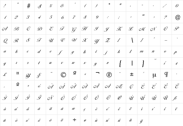 Ballantines-Regular Regular  glyph index