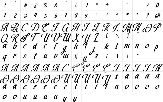 The Brown Wall Regular  glyph index