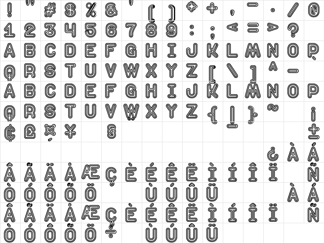 Discoteque St Regular  glyph index