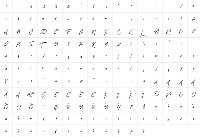 White Mellow Regular  glyph index