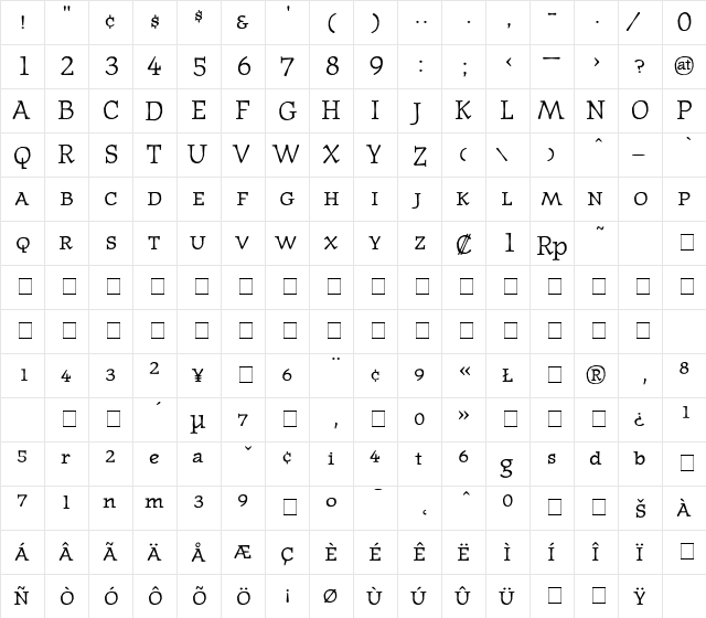 JournalTextSmallcaps Medium  glyph index