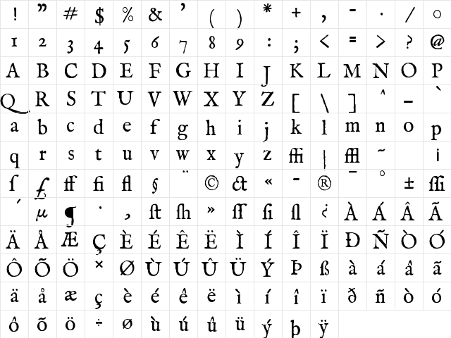 IM FELL English Regular  glyph index
