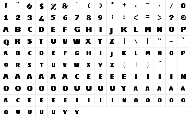 Tegal Regular  glyph index