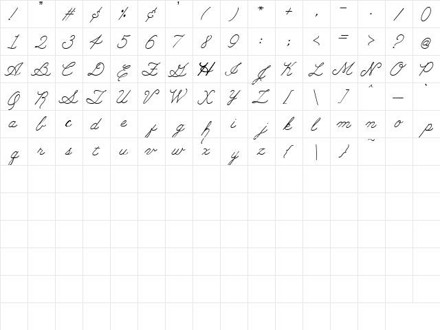 PC Cursive Regular  glyph index