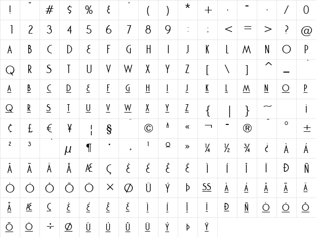 Marquisette BTN Lined Regular  glyph index
