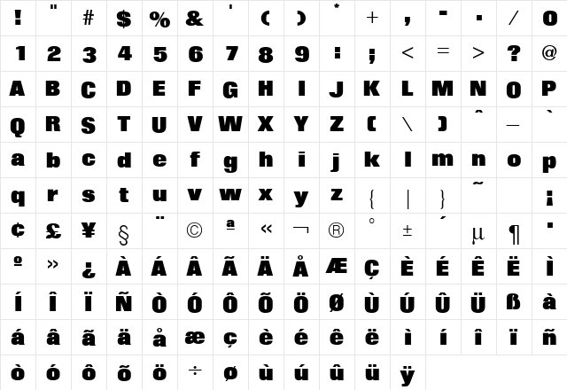 Folio ICG XBold Regular  glyph index