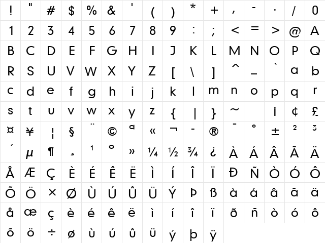 Ramble On 1 Regular  glyph index