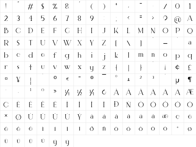 ELEGANT  Personal use Regular  glyph index