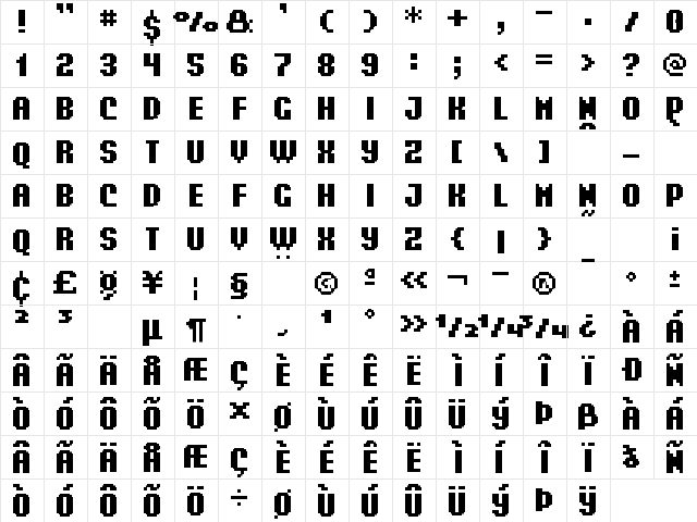 UF Android Menu Bold Regular  glyph index