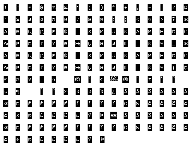 X_Blackout Normal  glyph index