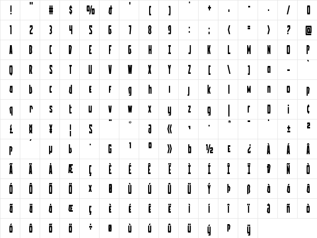 Battleworld Title Regular  glyph index