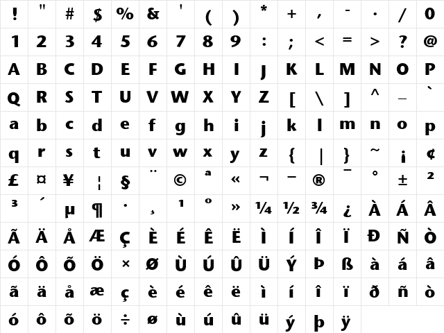 ITCStoneSans Bold  glyph index