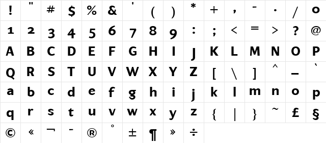 ArtemiusSans SN TT Bold  glyph index