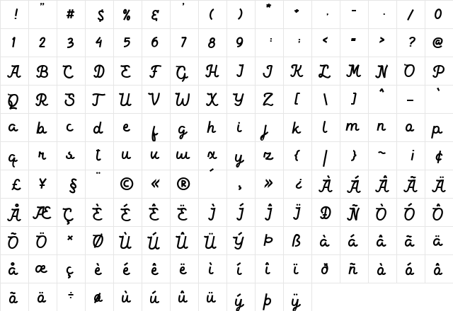 Crestone Regular  glyph index