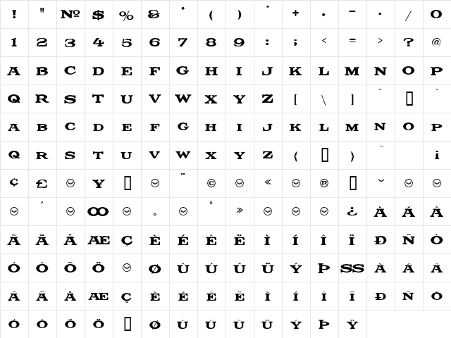 LHF The Bat Regular  glyph index