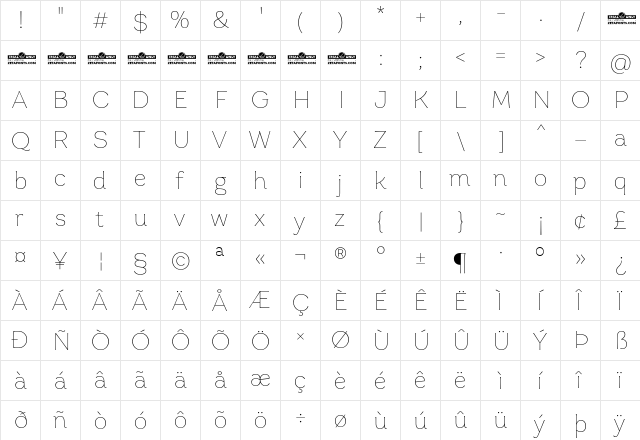 Garbata Trial Thin  glyph index