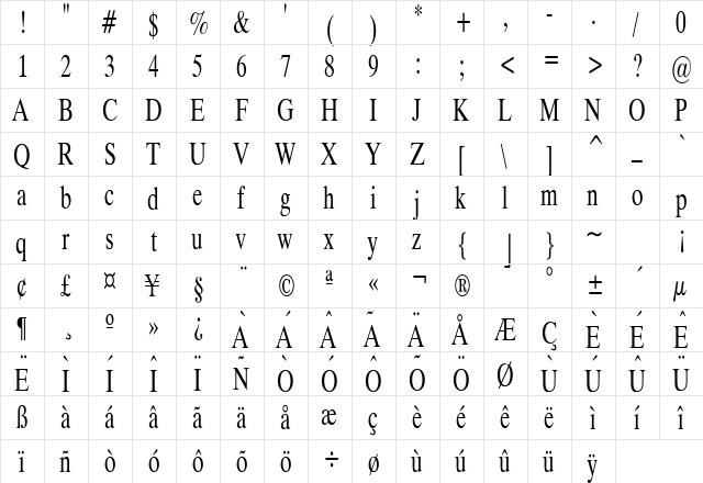 Duke Condensed Normal  glyph index