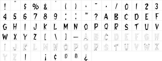 Tappys Regular  glyph index