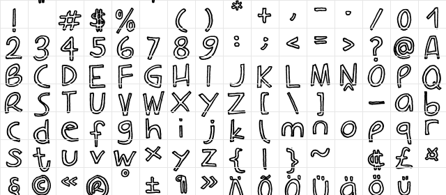 Carla_outline Regular  glyph index