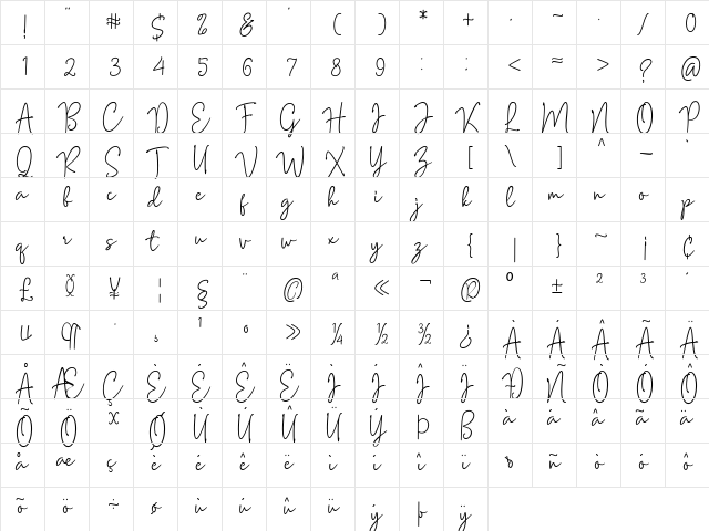 Momday Regular  glyph index