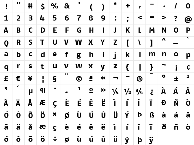 FagoExTf Bold  glyph index