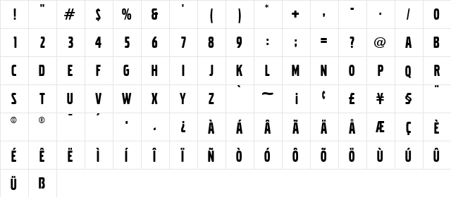 VolvoBroad Regular  glyph index