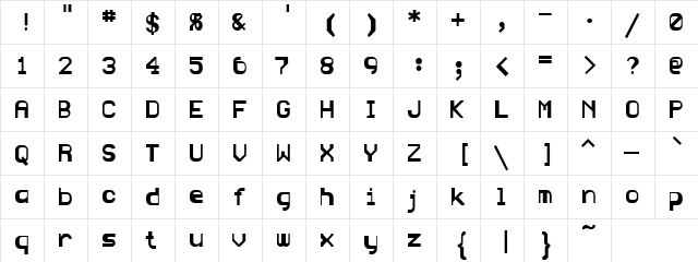 Sideways Regular  glyph index