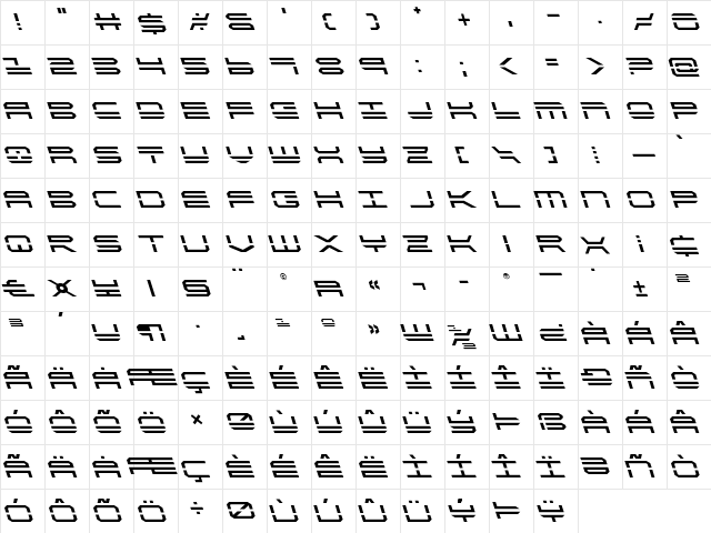QuickStrike Leftalic Leftalic  glyph index