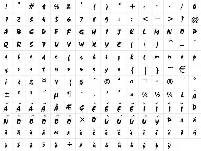 Stucce Normal  glyph index