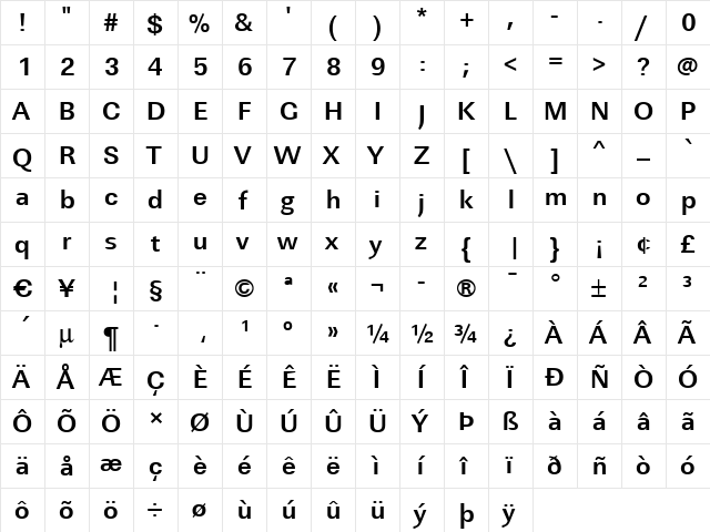 JeffBecker Bold  glyph index