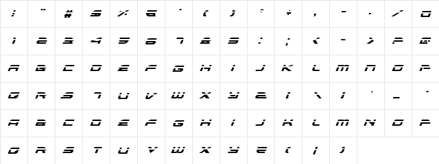 Alexis Laser Italic Laser Italic  glyph index