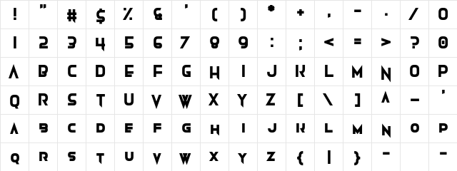 Armwarmer Regular  glyph index