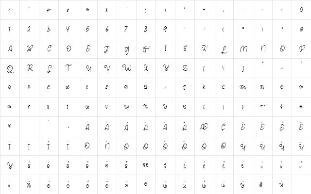 Lassie Regular  glyph index