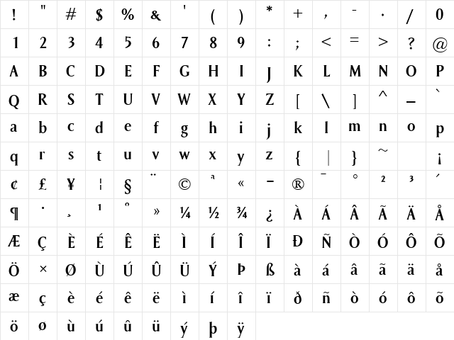 Saga SemiBold Regular  glyph index