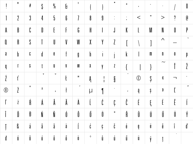 UnitusTEELigNar Regular  glyph index