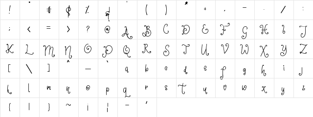 Saxophone Regular  glyph index