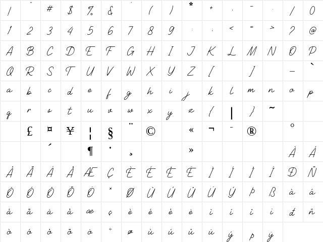 Stanford Signature Regular  glyph index