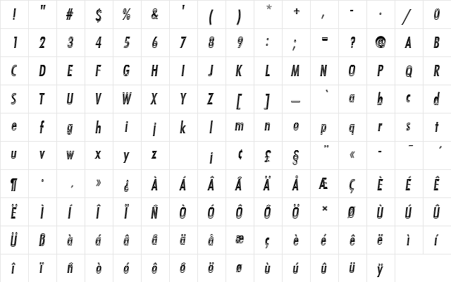 FuturaTMedConOblIn1 Regular  glyph index