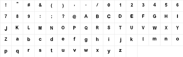 Fancycurvedy Regular  glyph index