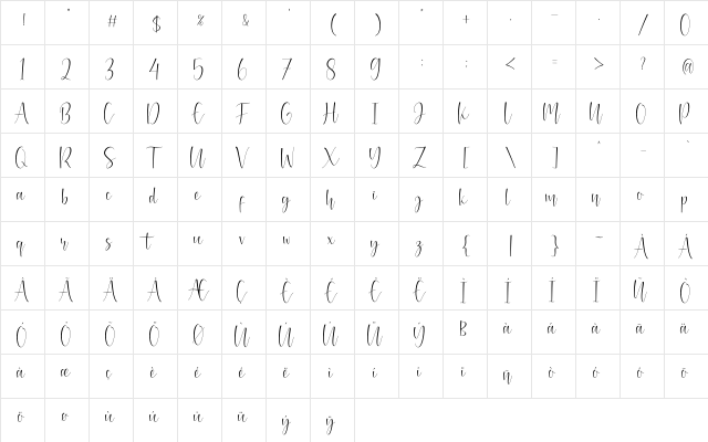 Mianty Regular  glyph index