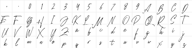 Belle Hamilton Regular  glyph index